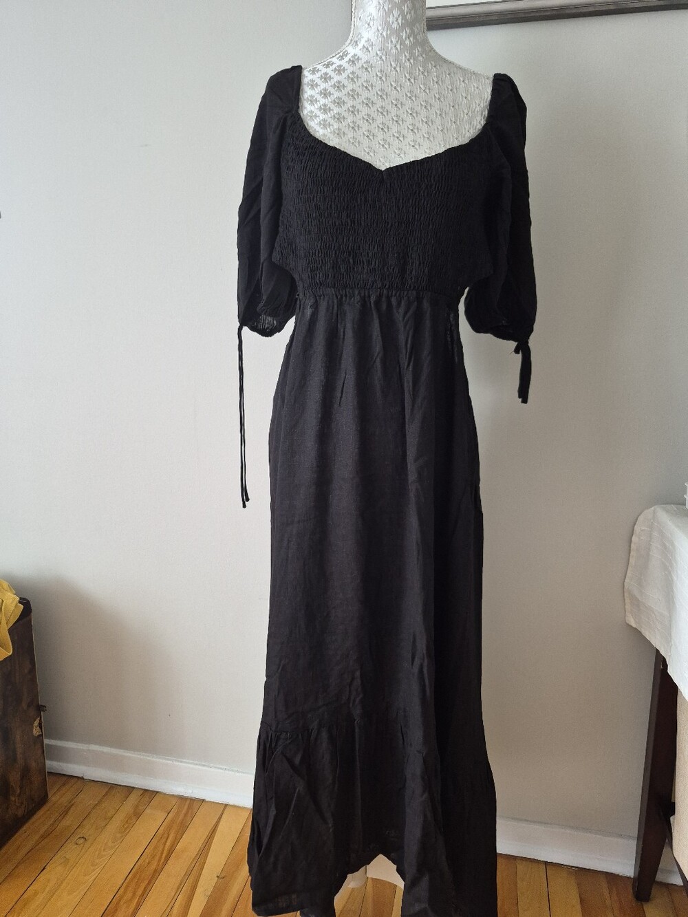 Women's Black Smocked Maxi Dress